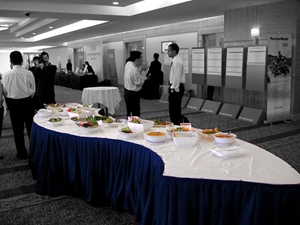 Crescent Banquet Folding Table shown for food display 